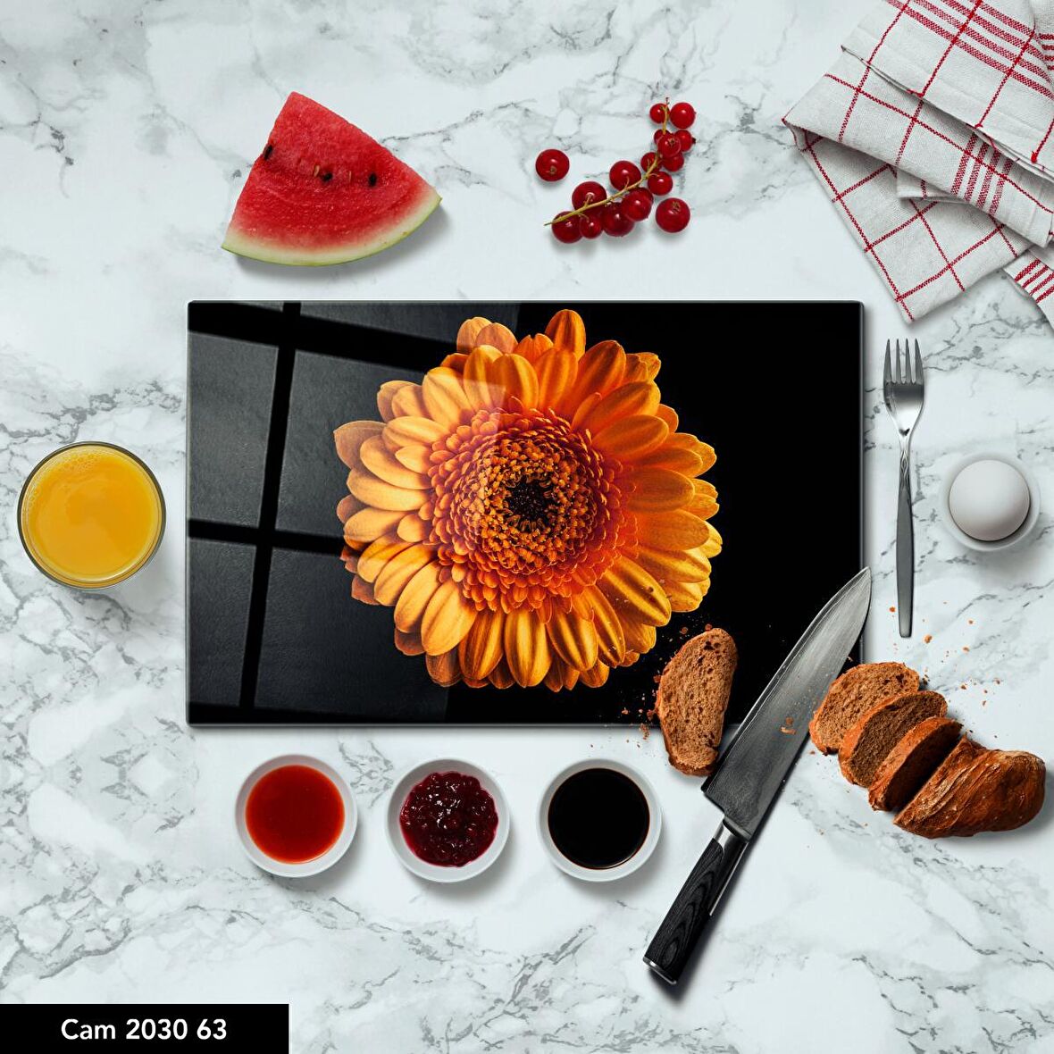 ANTİBAKTERİYEL CAM KESME TAHTASI | BASKILI KESİM TABLASI | 25x35 cm